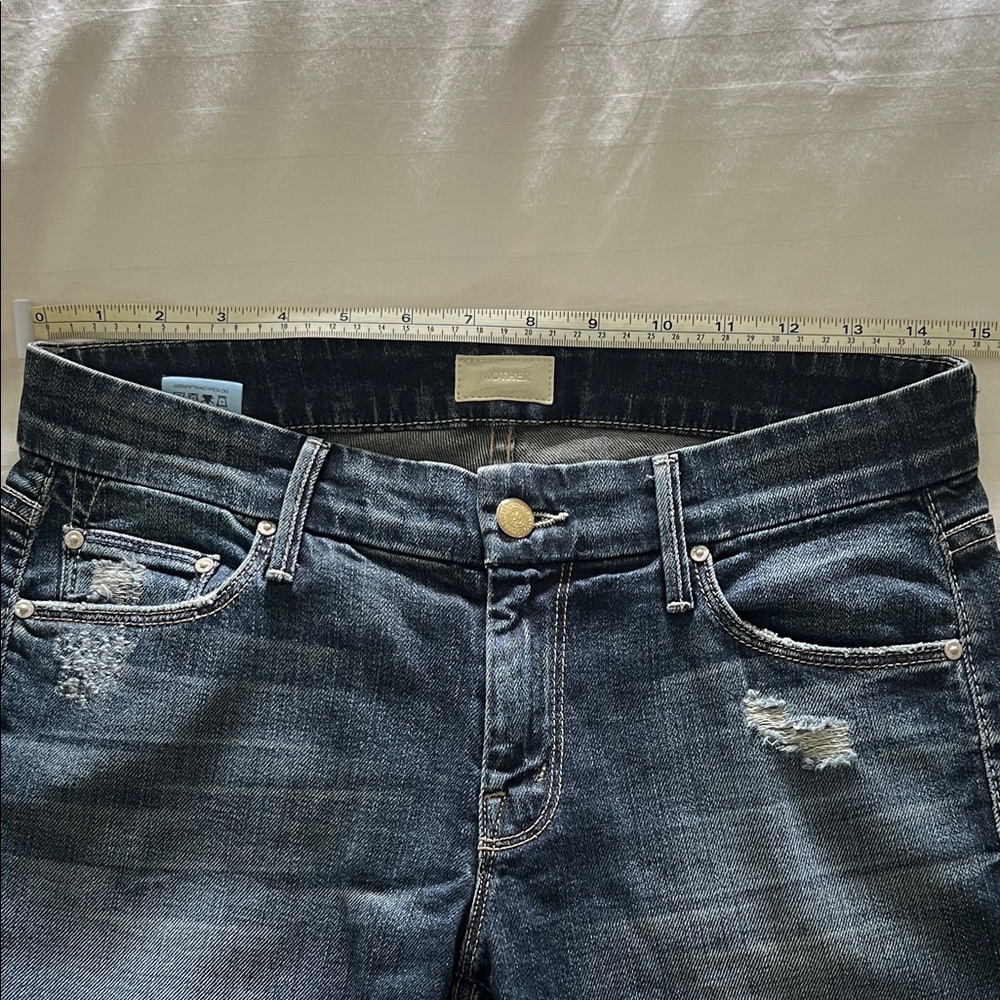 MOTHER Women's Distressed Dark Blue Skinny Jeans - Picture 7 of 13